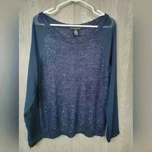 INC Sequins Navy Blue long sleeve blouse size XL. - Picture 1 of 4